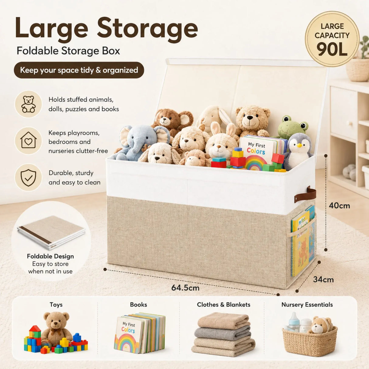 CARLA HOME Large Toy Storage Box with Lid Upgraded Toy Storage Chest Organiser