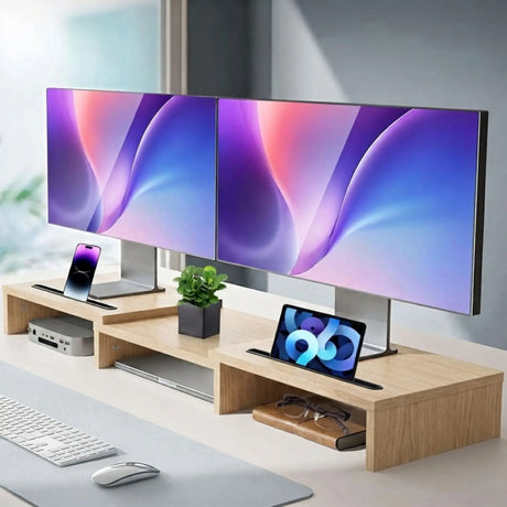CARLA HOME beige adjustable monitor stand.