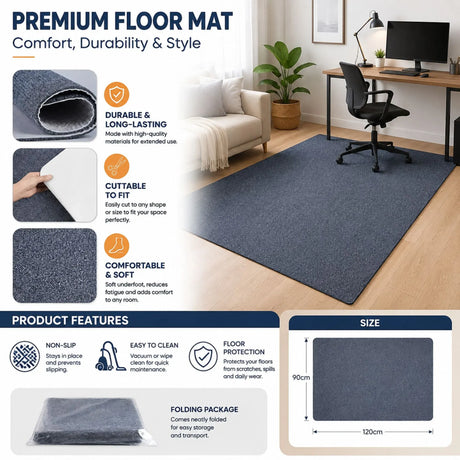 Grey home office, 120x90 cm, machine washable.