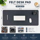 CARLA HOME Felt Desk Mat, Large Mouse Pad 80x40cm, Grey Cotton Linen Fabric