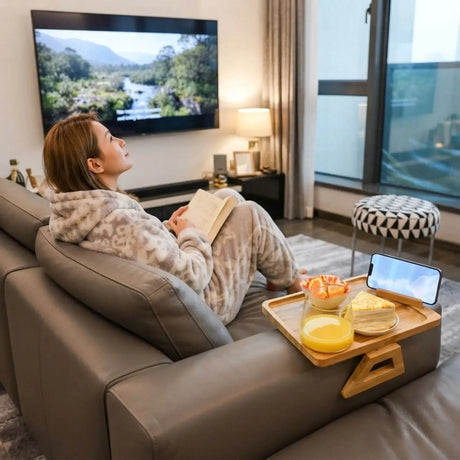 Bamboo phone holder, operated by remote control.
