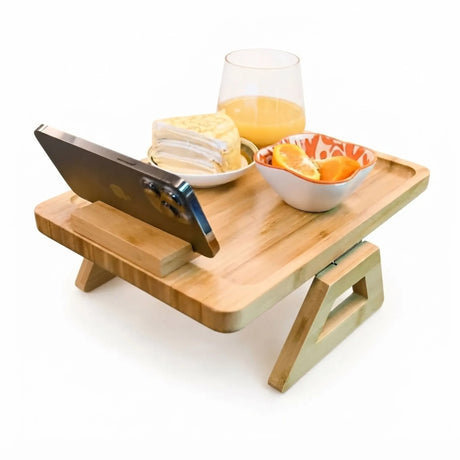Bamboo phone holder, operated by remote control.