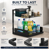 CARLA HOME 2 Tier Under Sink Organiser - Sliding Drawer - Black - Adjustable Under Sink Organiser