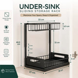 CARLA HOME 2 Tier Under Sink Organiser - Sliding Drawer - Black - Adjustable Under Sink Organiser