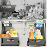 CARLA HOME 2 Tier Under Sink Organiser - Sliding Drawer - Black - Adjustable Under Sink Organiser