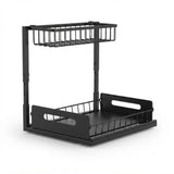 CARLA HOME 2 Tier Under Sink Organiser - Sliding Drawer - Black - Adjustable Under Sink Organiser