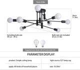 Modern Semi Flush Chandelier, 8 Light, Black