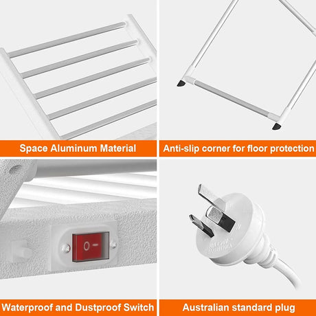 White electric towel rack, 220W, foldable.