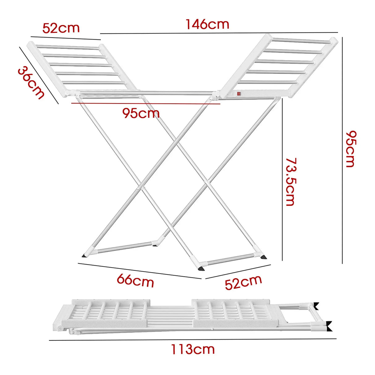 White 220W Electric Heated Towel Rack in Silver with 20 Bars for Fast Drying