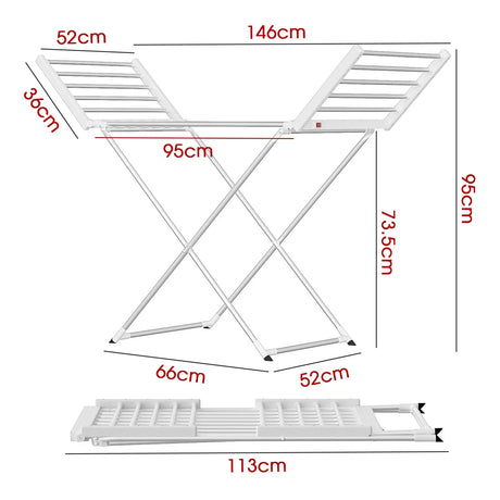 White electric towel rack, 220W, foldable.
