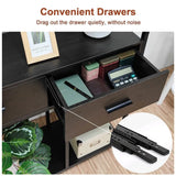 Metal Bookcase With Drawers, Dark Walnut & Black, 90x30x180cm, 6 Shelves