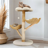 Real Wood Cat Tree Tower in Natural Wood for Indoor Cats Up to 10KG, 60x111cm