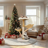 Real Wood Cat Tree Tower in Natural Wood for Indoor Cats Up to 10KG, 60x111cm