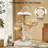 Extra Large Black Cat Tree Tower with Real Wood and Wicker Basket, 60x111cm