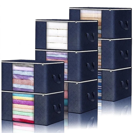 Navy blue woven fabric organiser, 60x40x35cm.