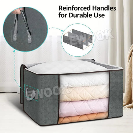 Navy blue woven fabric organiser, 60x40x35cm.