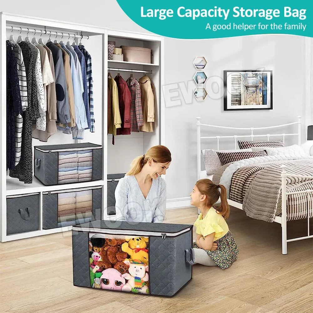 Large Navy Blue Quilt Storage Bags, 60x40x35cm, 6-Pack, Durable Non-Woven Fabric