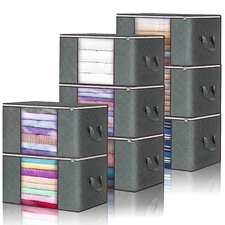 Grey woven fabric organiser, 60x40x35cm.