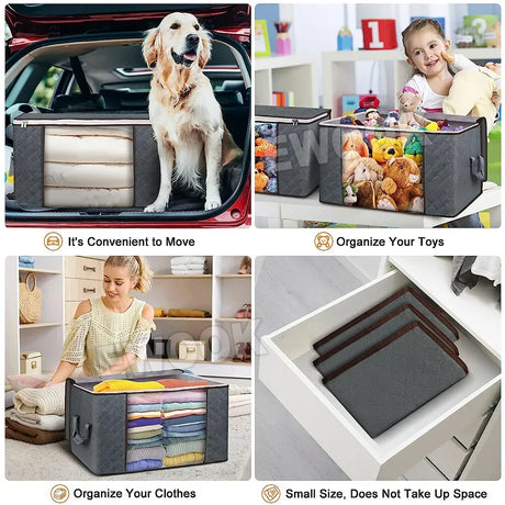 Grey woven fabric organiser, 60x40x35cm.