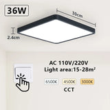 Black 36W square LED ceiling light, wall switch colour change