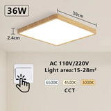 Wood grain 36W square LED ceiling light, wall switch colour change
