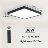 Black 36W square LED ceiling light, remote control