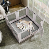 Dog whelping box with 8 panels and a pad.