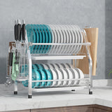 2 Tier Silver Kitchen Dish Rack Drainer 41cm High 25cm Long.