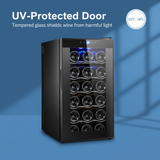 18 Bottle Thermoelectric Wine Fridge, 130W, UV Protected Glass Door, Soft LED Illumination