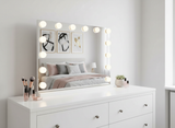 LED Beauty Mirror with 14 Bulbs, Colour Settings, USB A and USB C, White, 50 × 42cm