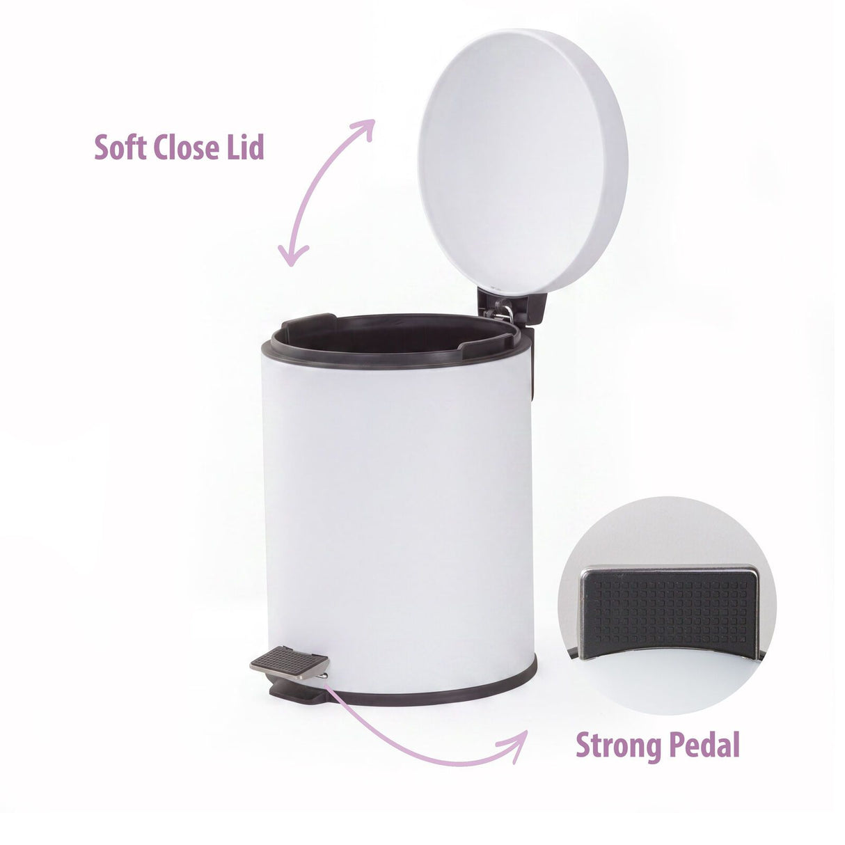 6L Compact Pedal Bin with Stainless Steel and Plastic Construction