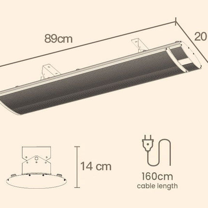 BIO 1800W Outdoor Strip Heater Electric Radiant Panel Bar Wall Ceiling Mounted