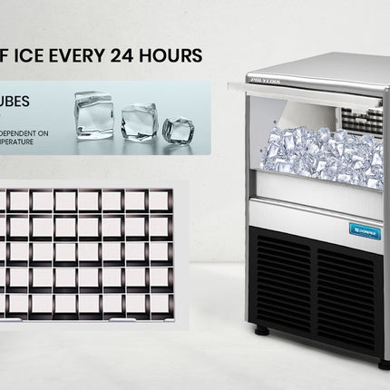 POLYCOOL Commercial Ice Maker Machine, up to 45kg/24hr, Donper Compressor, Undercounter, Freestanding