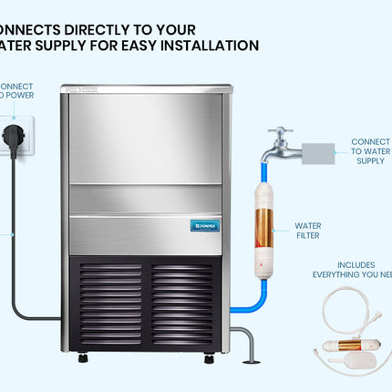 POLYCOOL Commercial Ice Maker Machine, up to 45kg/24hr, Donper Compressor, Undercounter, Freestanding