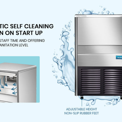 POLYCOOL Commercial Ice Maker Machine, up to 45kg/24hr, Donper Compressor, Undercounter, Freestanding