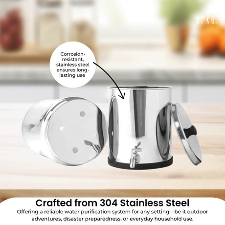 Stainless steel water filter, 8.5L, eco friendly.
