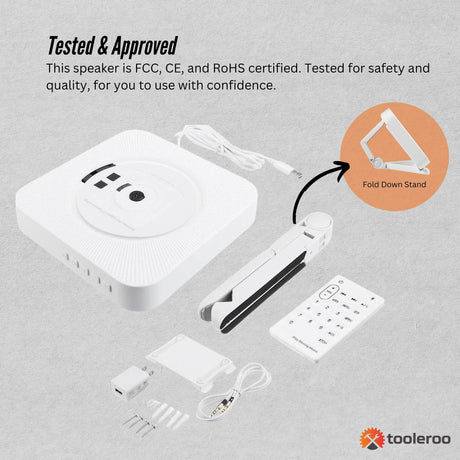 White radio, operated by remote control.