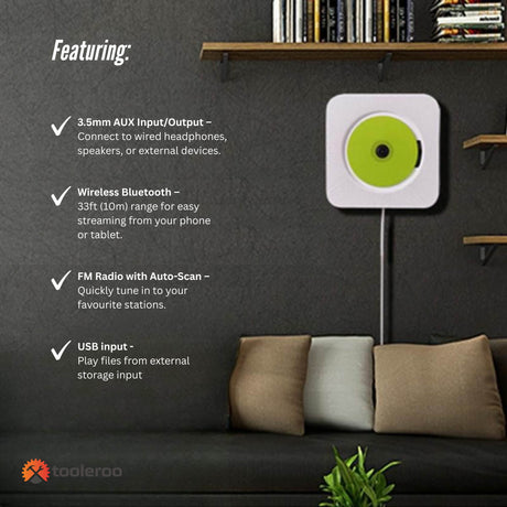 White radio, operated by remote control.