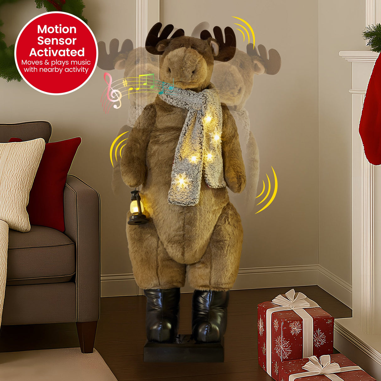 Christabelle 1.5m Musical LED Animated Christmas Moose Decoration Light-Up Lantern Ornament