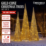 Christabelle Pre-lit Gold Cone Christmas Trees Set Of 3 Warm White Led Lights