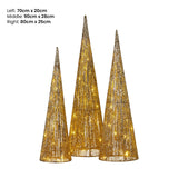 Christabelle Pre-lit Gold Cone Christmas Trees Set Of 3 Warm White Led Lights