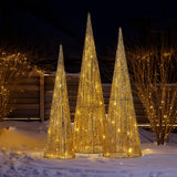 Christabelle Pre-lit Gold Cone Christmas Trees Set Of 3 Warm White Led Lights