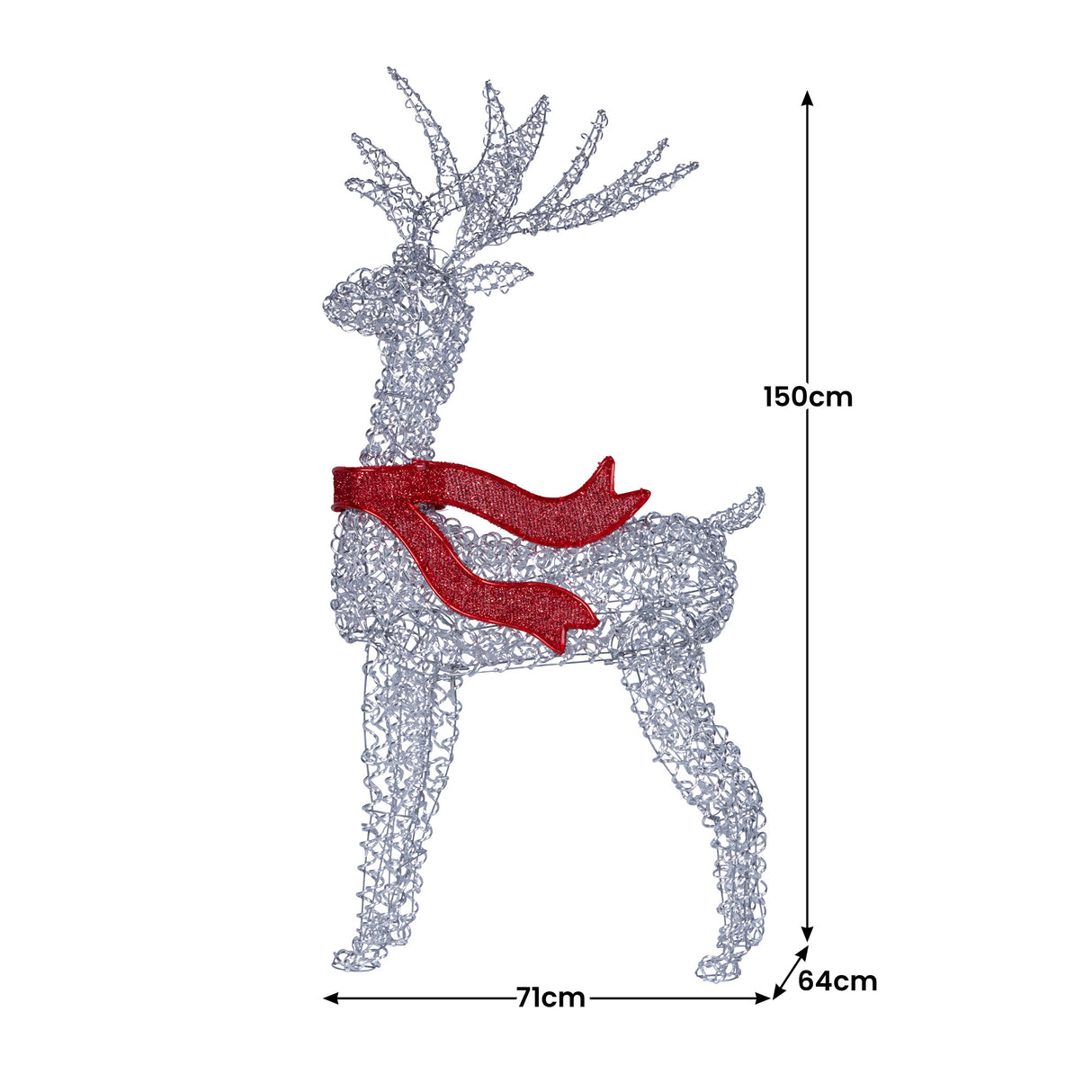 Christabelle 150cm Christmas Reindeer Display Led Lights Red Bow Aluminium Frame