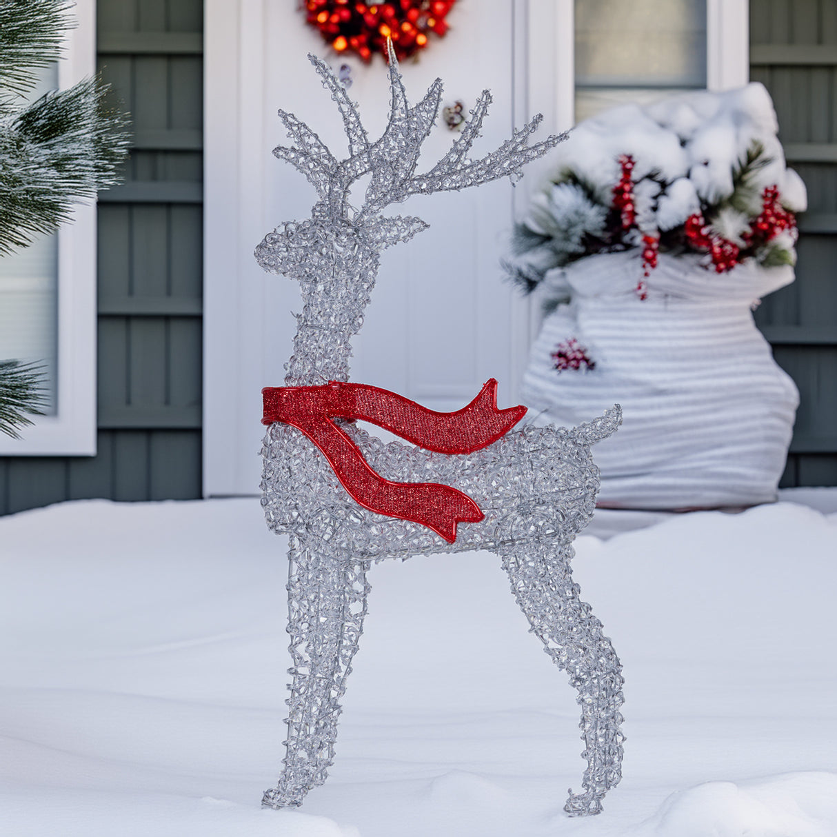 Christabelle 150cm Christmas Reindeer Display Led Lights Red Bow Aluminium Frame