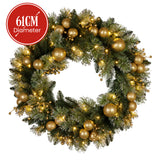 Christabelle 61cm Battery-operated Christmas Wreath Glittery Gold Pine