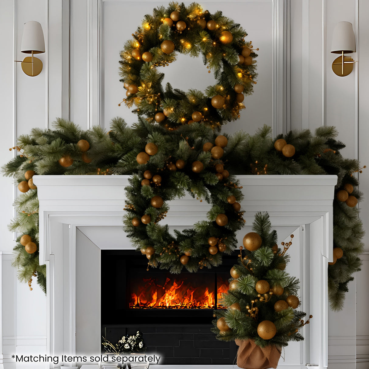 Christabelle 61cm Battery-operated Christmas Wreath Glittery Gold Pine