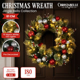Christabelle 61cm Pre-lit Christmas Wreath Jingle Bells Battery-operated Baubles