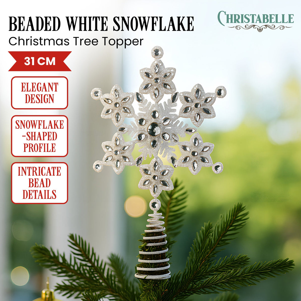 Christabelle Snowflake Christmas Tree Topper Beaded Decoration Ornament Xmas