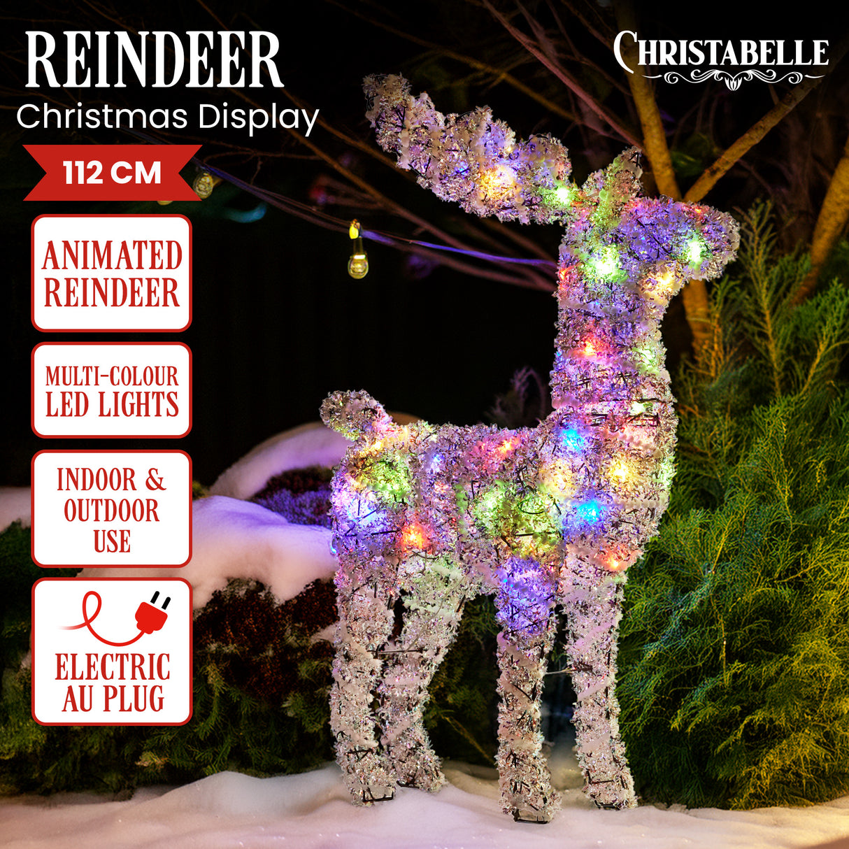 Christabelle 112cm Animated Reindeer Christmas Led Lights Tinsel Xmas Decor