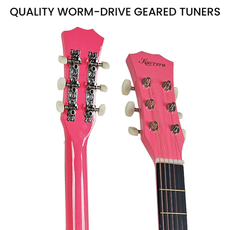 Pink cutaway acoustic guitar.